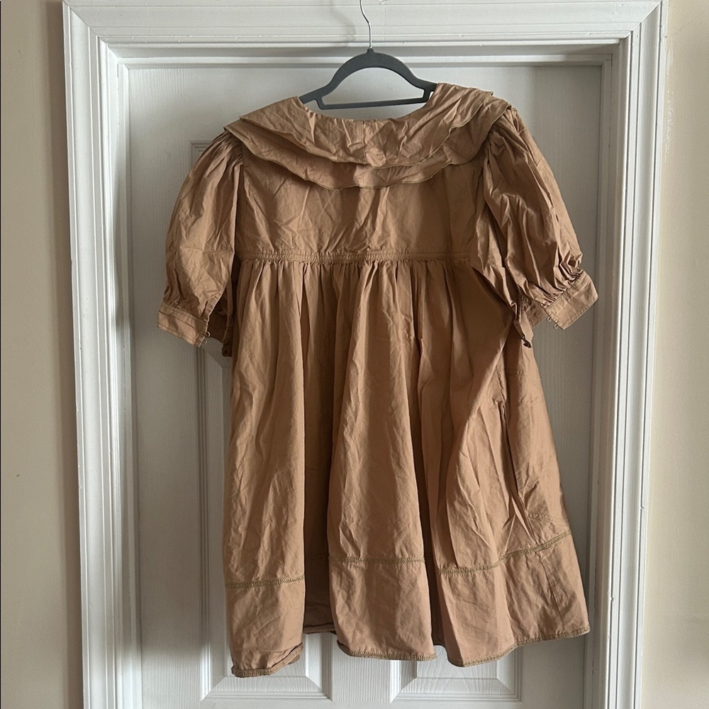 Anthropologie Beige Mini Dress with Bow Collar - Picture 13 of 13